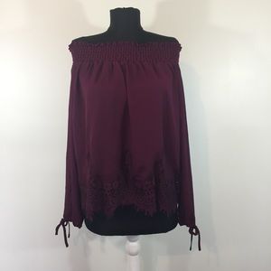 Stella Tweed | woman’s maroon off the shoulder top
